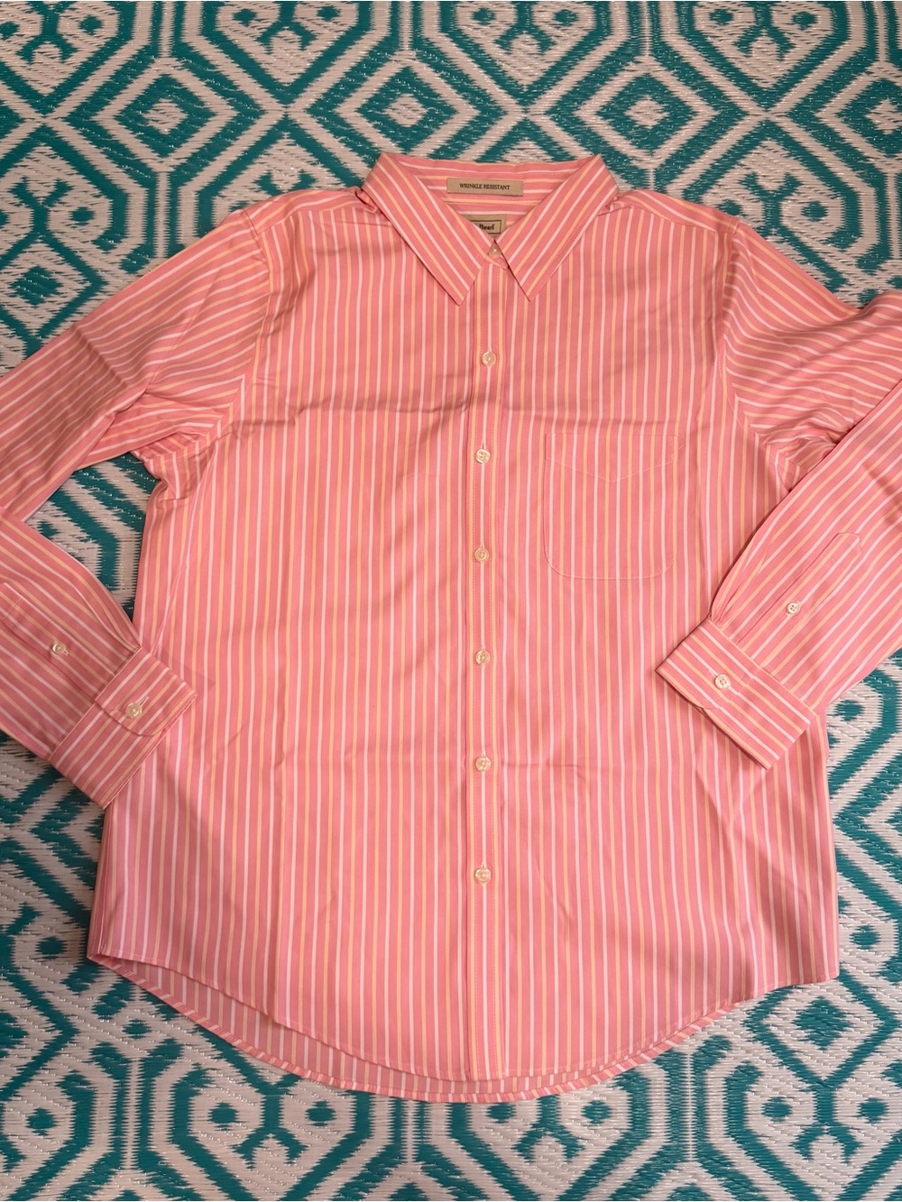 L.L.Bean Women’s Wrinkle Resistant Striped Button Down Shirt Size M Pink Cotton